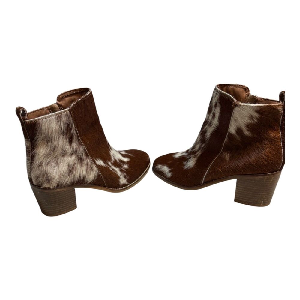 Myra Hair-On Hide Cowhide Ankle Boots Brown White Western Booties Size 9 - Picture 10 of 13